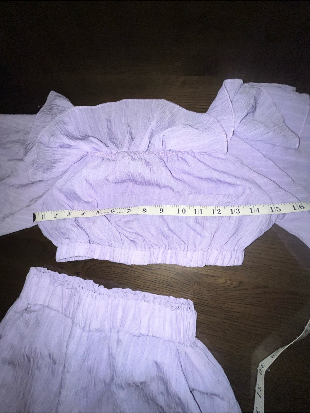 Lavender Off-Shoulder Ruffle Top with Wide-Leg Pants Set Women's Size 4 Small - Picture 4 of 11